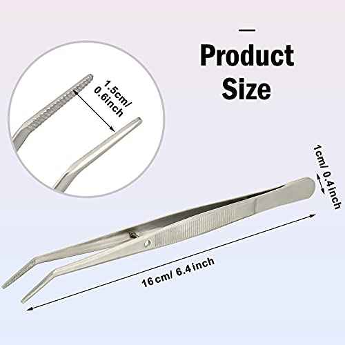 Honoson 10 Pcs Stainless Steel Tweezers for Crafting with Curved Serrated Tip Multipurpose Forceps Sewing Machine Tweezers Bulk (Silver)