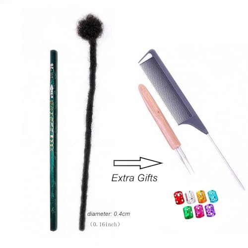 100% Human Hair Dreadlock Extensions for Men/Women, 0.4cm Thickness 8 Inch 60 Strands Full Handmade Can be Dyed and Bleached Permanent Loc Extensions Human Hair Natural Black