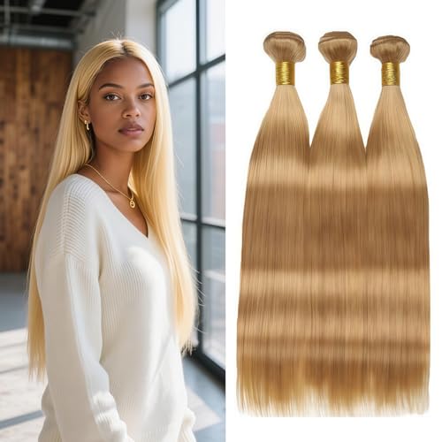 Honey Blonde Bundle Human Hair Straight Brazilian Virgin Honey Blonde 3 Bundle Human Hair 20 22 24 Inch Blonde Virgin Double Weft Hair Extension Color 27