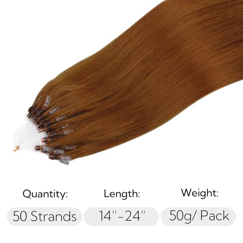 HOTBANANA Micro Ring Hair Extensions, 20 Inch 50g 50s Copper Beads Real Human Hair Straight Link Loop Extensions