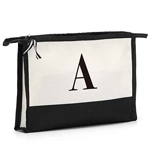 Monogrammed for Women Initial bridesmaid gifts, Personalized monogram Monogram Cosmetic Bag,Travel Makeup Bag Suitable for Wedding weekend Beach Gift for Women Teachers Friends.Pure letters A