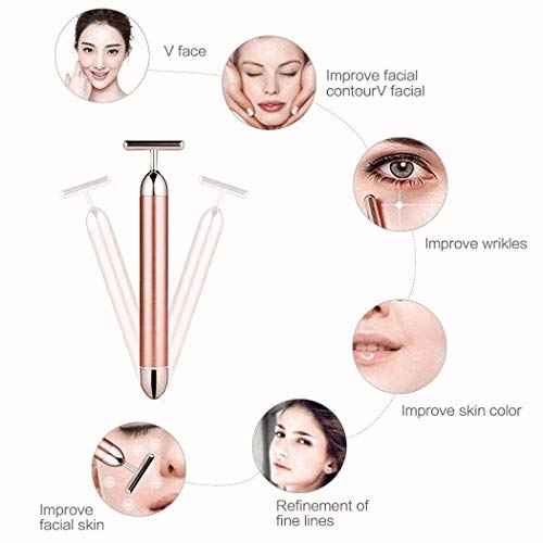 Beauty Bar 24k Golden Pulse Facial Massager, GOODYBUY T-Shape Electric Sign Face Massage Tools for Sensitive Skin Face Pull Tight Firming Lift