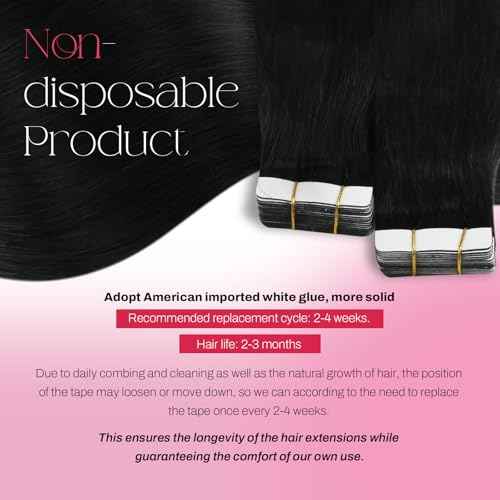 Moresoo Black Tape in Hair Extensions Human Hair Invisible PU Tape in Extensions Straight Glue in Extensions Remy Human Hair Extensions Glue in Straight Hair 18 Inch #1 20pcs 50g