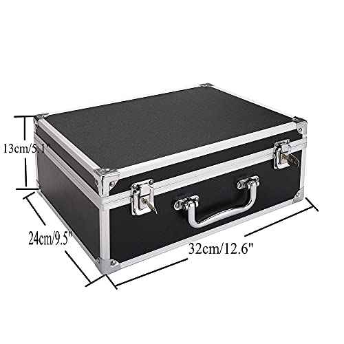 Tattoo Kit Box,Tattoo Case Organizer 12.6" x 9.5" x 5.1" W/Lock Machine Carrying Case,Aluminum Alloy with Sponge for Tatto Machine Box (black)