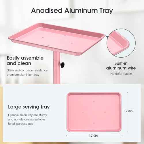 Salon Cart Tray Tattoo Tray for Hair Stylist Salon Trolley Cart with Wheels Rolling Trolley-Pink