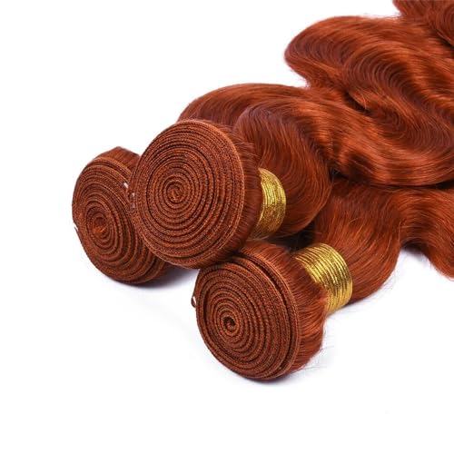 Ginger Body Wave Bundles Human Hair Color 350 Double Weft Brazilian Hair Extersions Burnt Orange Wet and Wavy Bundles Soft Silky for Black Women 20 22 24 Inch