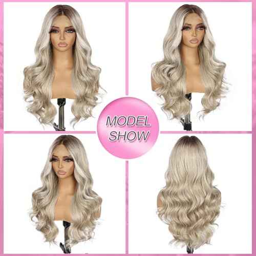 SAPPHIREWIGS 13¡¿4 Platinum Blonde Lace Front Wigs Synthetic Lace Front Wigs Body Wave Glueless Wigs for Women Heat Resistant Fiber Wig for Daily Party Use 20 inch