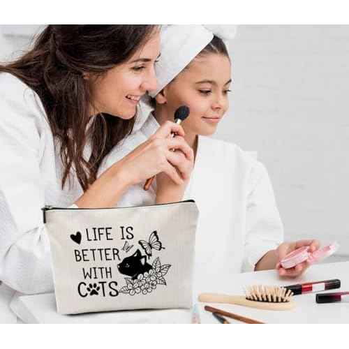 Cat Makeup Bag Small, Cat Mom Gifts for Women Cat Owners Lovers, Funny Cat Gifts for Women, Life Is Better with Cats Bag, Black Cat Gift Bag