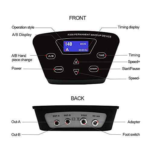 Permanent Makeup Tattoo Machine Kit-BIOAMSER P300 Permanent Makeup Kit with Foot Pedal Touch Control Power Supply Rotary Tattoo Machine Pen Practice Skin 2 Microblading Inks 10pcs Cartridge Needles