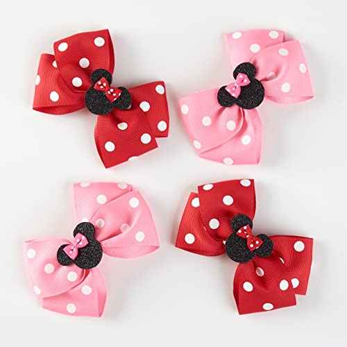 Baby Girls Mouse Ears Hair Bow Clips 4pc Birthday Party Cartoon Hair Accessories 4 Inch Polka Dot