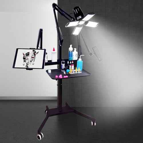Multifunctional Tattoo Workstation,Tattoo Tray Cart with Tattoo Light& Wheels,Mobile Phone,ipad Tablet Holder, Tattoo Ink Magnetic Tray,for Tattoo & Salon Studio