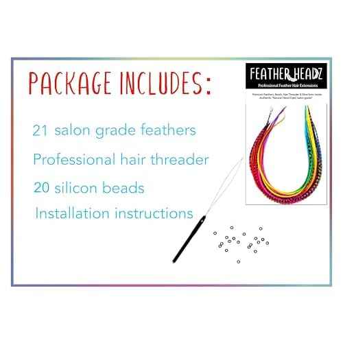 21 Rainbow Tie Dye Color Hair Extensions ? 9¡±?14¡± Long ? DIY Rooster Kit with 20 Micro-Link Beads ? 100% Real Feathers ? Eye-Catching Boho Style
