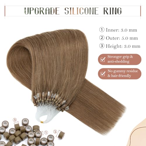 Micro Loop Hair Extensions, 100% Remy Human Hair, Microlink Extensions, No Tangle & Smooth, 50 Strands 50g, 22 Inch #Light Brown