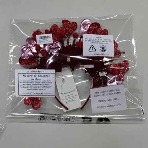 CLOACE Valentine's Day Heart Headband Light Up Red Hearts Hair Band LED Flower Party Featival Hair Accessoires for Women and Girls (Red)