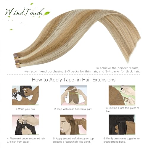 WindTouch Tape in Human Hair Extensions Mixed Bleach Blonde 22Inch #18p613 60g