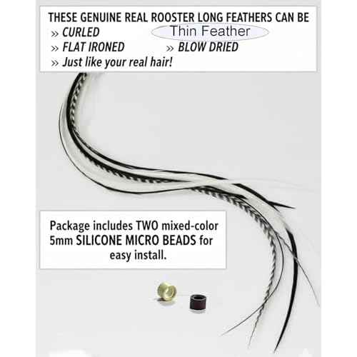 Feather Hair Extension ? 5 Real Rooster Feathers Bonded at Tip, Black & White Zebra Pattern, 7?11¡± Long, Includes 2 Silicone Micro Beads for Easy Installation ? Salon-Quality by Sexy Sparkles