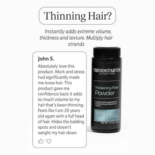 TRENDSTARTER - THICKENING FIBER POWDER (40g) - Natural Matte Finish Hair Styling Powder for All Hair Colors - Instant Thickness, Volume, & Texture - Oil Eliminating Lightweight Formula
