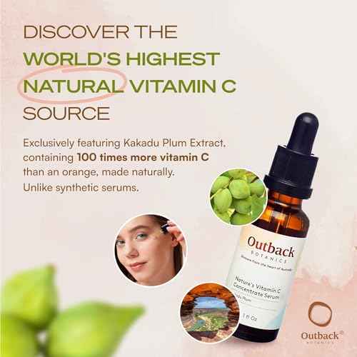 Natural Vitamin C Facial Serum with Kakadu Plum Extract - 100x More Vitamin C Than an Orange - Anti-Aging, Anti-wrinkles, Hydrating Skincare - 1 fl oz
