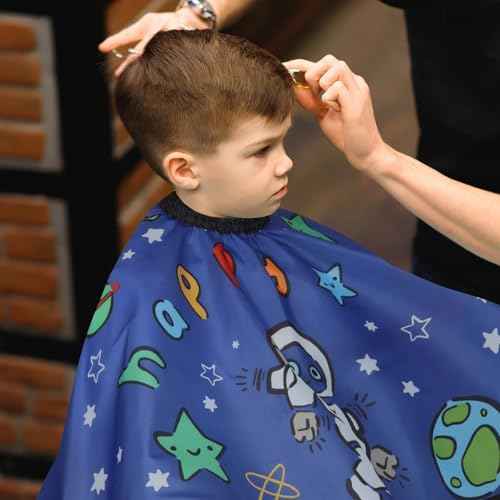 Cobahom Kids Hair Cutting Cape 47.3"¡¿31.5'' Professional Barber Cape Child Cartoon Hairdresser Apron with Adjustable Closure, Clips, Double Edge Razor,Neck Duster Brush (Spaceman, Alien)