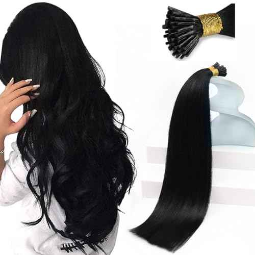Sunny Hair 22inch I Tip Hair Extensions Human Hair Black Itip Human Hair Extensions Easy to Curl Pre Bonded Extensions for Women 50g