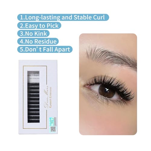 DeceMars Two Tip YY Eyelash Extensions Supplies D Curl 0.07mm Thickness 11mm Soft Lash Trays Premade 4D Easy Fan Y Shaped Volume Clusters Wispy Eye Lashes Black (YY,0.07-D-11mm)