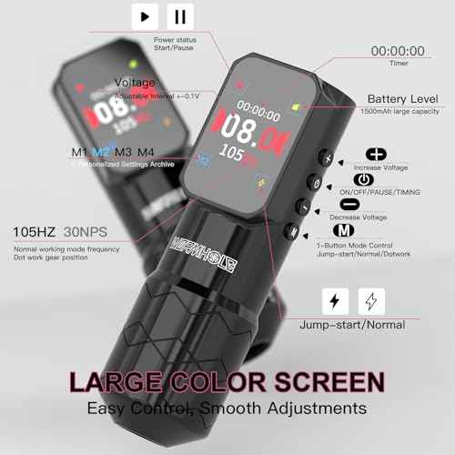 Wormhole Tattoo Gun Wireless Tattoo Machine 1500mAh Battery Aluminum Alloy Smart Tattoo Pen Dot Working Mode Multifunctional Machine for Professional Artist Black