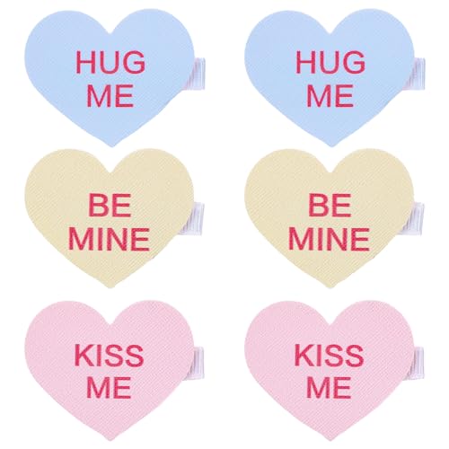Whaline 6Pcs Valentine's Day Heart Hair Clips Sweet Conversation Heart Hair Barrettes Pink Blue Yellow Candy Heart Alligator Hairgrips Hair Accessories for Birthday Wedding Party