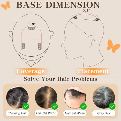 Human Hair Toppers for Women, 150% Density Hair Topper with Bang, No Tangle & Smooth, Upgrade 7x13cm Silk Base, 10 Inch #02 Dark Brown