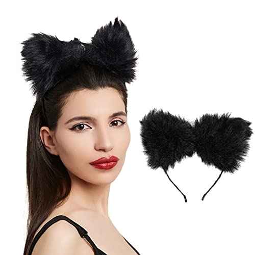 Cat Fox Fur Ears Headband Black Hair Bands Anime Cosplay Costume Halloween Fancy Party Decorationes Hair Accessories for Women and Girls (Black)