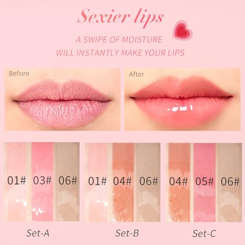 Plumper 3-Pack Lip Oil, Tinted Lip Balm, Long-Lasting Nourishing Lip Repair cobertura Transparent, Prevents Dry Cracked Lines