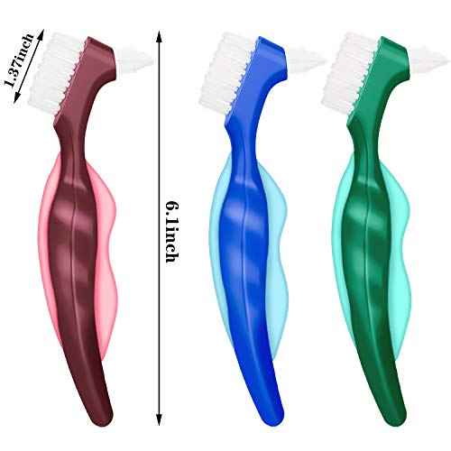 WILLBOND 6 Pieces Denture Brushes Retainer Brush Cleaning Hard Denture Toothbrush with White Carrying Case for False Teeth Cleaning(Red, Green and Blue)