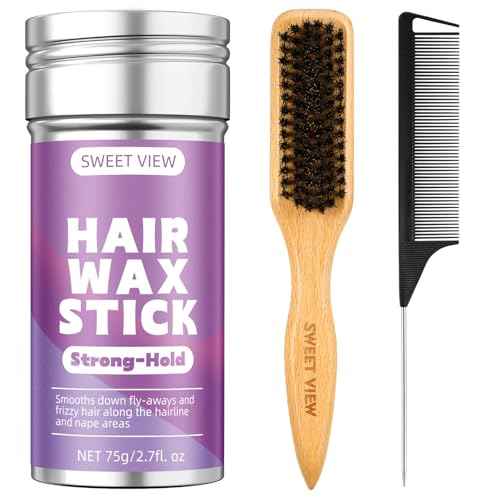 Boar Bristle Slick Back Hair Brush & Hair Wax Stick for Smooth Flyaways, Frizz, Sleek Ponytail, Buns and Edge Baby Hair, Styling Accessories for Girls, Kids and Women