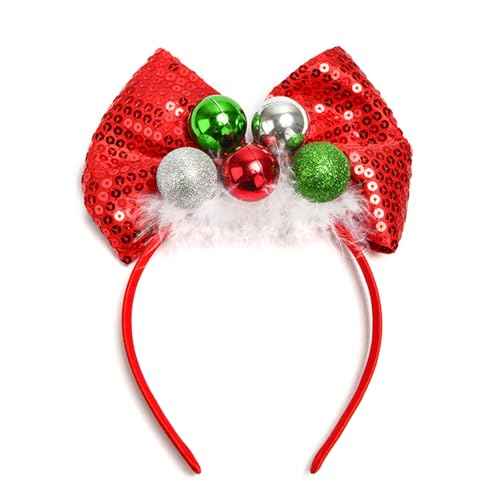 Christmas Headbands for Women Sequin Bows Headband for Girls Cute Headband for Adults Christmas Festive Party Hair Bands Glitter Silver Green Red Balls Hairband Red New Year Xmas Hair Accessories 1Pcs