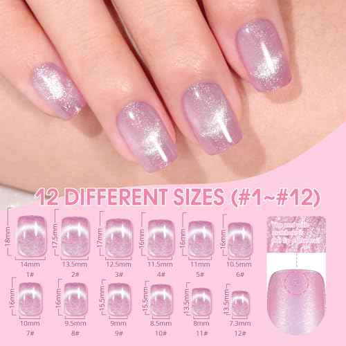 Jofay Fashion Cat Eye Press on Nails - Short, Salon-Like Fake Nails with Glitter Galaxy Chasing Light Cat Eye Designs