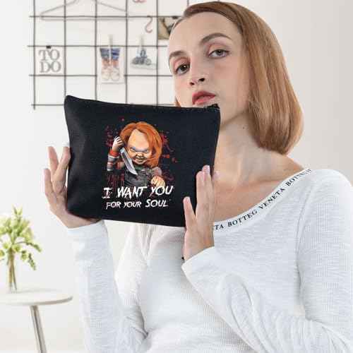 BWWKTOP Evil Doll Cosmetic Makeup Bag Murderous Toy Gifts I Want You For My Soul Zipper Travel Bags Killer Doll Merch (for My Soul)