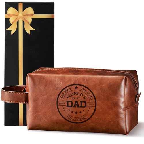 Man Travel Toiletry Bag - Father's Day World's Best Dad Man PU Leather Travel Essential Makeup Organizer Pouch Bag Organizer Bathroom Accessories Dopp Kit Husband Dad's Birthday Party Gifts