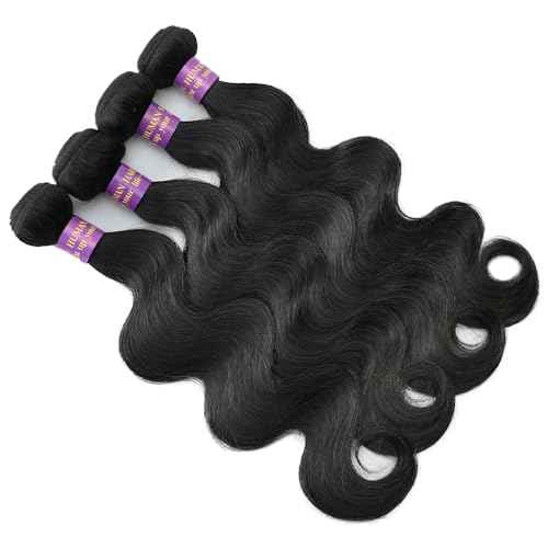 14A Body Wave Human Hair Bundles 16 18 20 22 Inch Bundles Human Hair 100% Unprocessed Brazilian Virgin Hair Body Wave 4 Bundles Human Hair Extensions for Women Natural Color Quick Weave