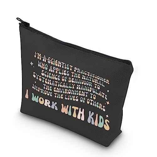 TSOTMO Applied Behavior Analysis Makeup Bag I Work With Kids Zipper Bag SPED Teacher Gift (WITH KIDS)