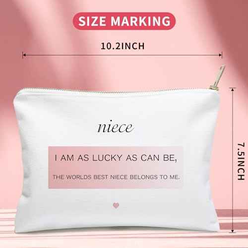 Medium Size Handmade Cosmetic Bag, Niece Gifts from Auntie, Best Niece, Meaningful Gift for Niece, Linen Travel Makeup Bags