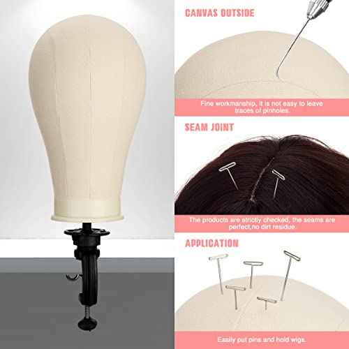23 Inch Canvas Block Mannequin Head for Wigs Making Display with Wig Caps, T Pins, C Bristle Brush