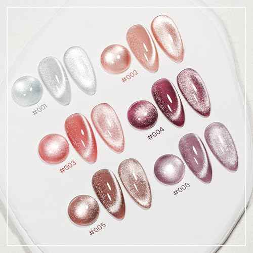 MIZHSE Glitter Cat Eye Gel Nail Polish Set - 6 Colors Holographic Pink Puprle Red Cateye Gel Polish with Magnet Soak Off U V LED Magnetic Gel Polish for DIY Salon Nail Art Home Manicure