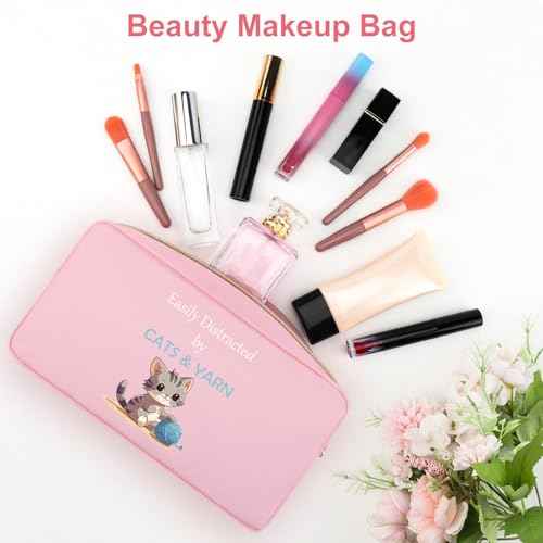 Heigebi Cat Themed Gifts for Girl Cat Oxford Cloth Makeup Bag for Women Friends Cat Lover Zipper Cosmetic Pouch for Teens Daughter Sister Bestie Double Side Printed Toiletry Bag