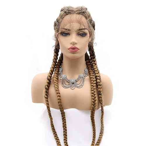 4 Twist Lace Front Braid Wig Nature Looking with Baby Hair Synthetic Wigs Hand Tied Heat Resistant Fiber 4 Braided Daily Wear Wigs for Women 30 Inches (Brown)