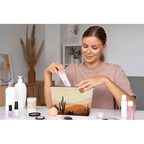 Boho Lover Gift for Women Girls, Abstract Boho Sun Cactus Desert Landscape Cosmetic Bag Gift Idea for Girls Women, Bohemia Boho Travel Makeup Bag, Gifts for Boho Lovers Teen Girls Women