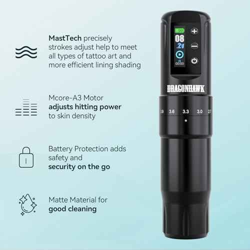 Dragonhawk Atom2 Pro Cordless Tattoo Pen Machine - 7 Storkes Length Professional Rotary Tattoo Gun for Lining Shading Mcore Motor 2000mAh Battery Power Supply (2 Batteries)