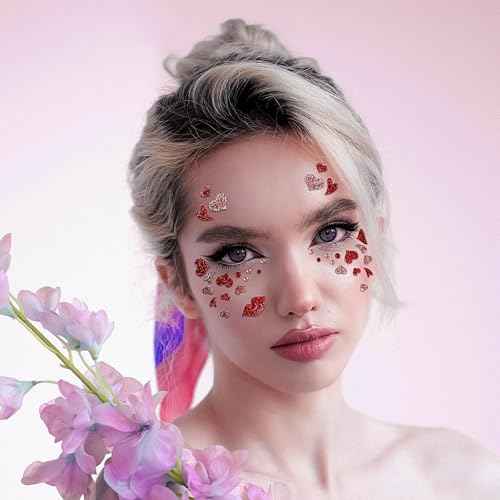 Red Heart Face Stickers Gems Heart Glitter Face Jewel Rhinstone Sticker Valentine's Day Self-adhesive Stick On Rave Party Makeup Sticker