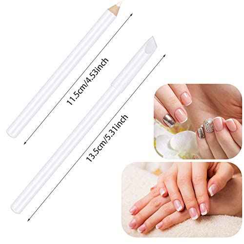 Blulu 3 Pieces White Nail Pencil 2-in-1 Nail Whitening Pencil French Nail Pencils with Cuticle Pusher for DIY Nail Manicure Supplies