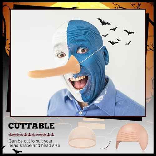 Syhood 3 PCS Bald Cap Makeup Kit - Latex Wig Caps, Long Fake Nose Accessories for Men Women Adults Teens - Fairy Tale Costumes for Cosplay (Nude Color, Classic)