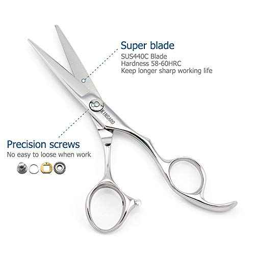 5.5" Barber Hair scissors Professional Hair Cutting Shears 440C Hair Cutting Scissors Shears Haircut Scissors Silvery Convex Blades KINSARO for Hairdresser Barber or Home Use
