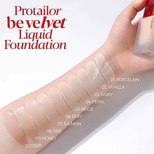 ESPOIR Pro Tailor Foundation Be Velvet SPF22 PA++ #2 vanilla (1.01 fl oz ) | Powerful Lastingness, Providing 48-Hour Cover | Easy Blending, Thin Coverage Improving Skin Texture | Comfortable Velvety